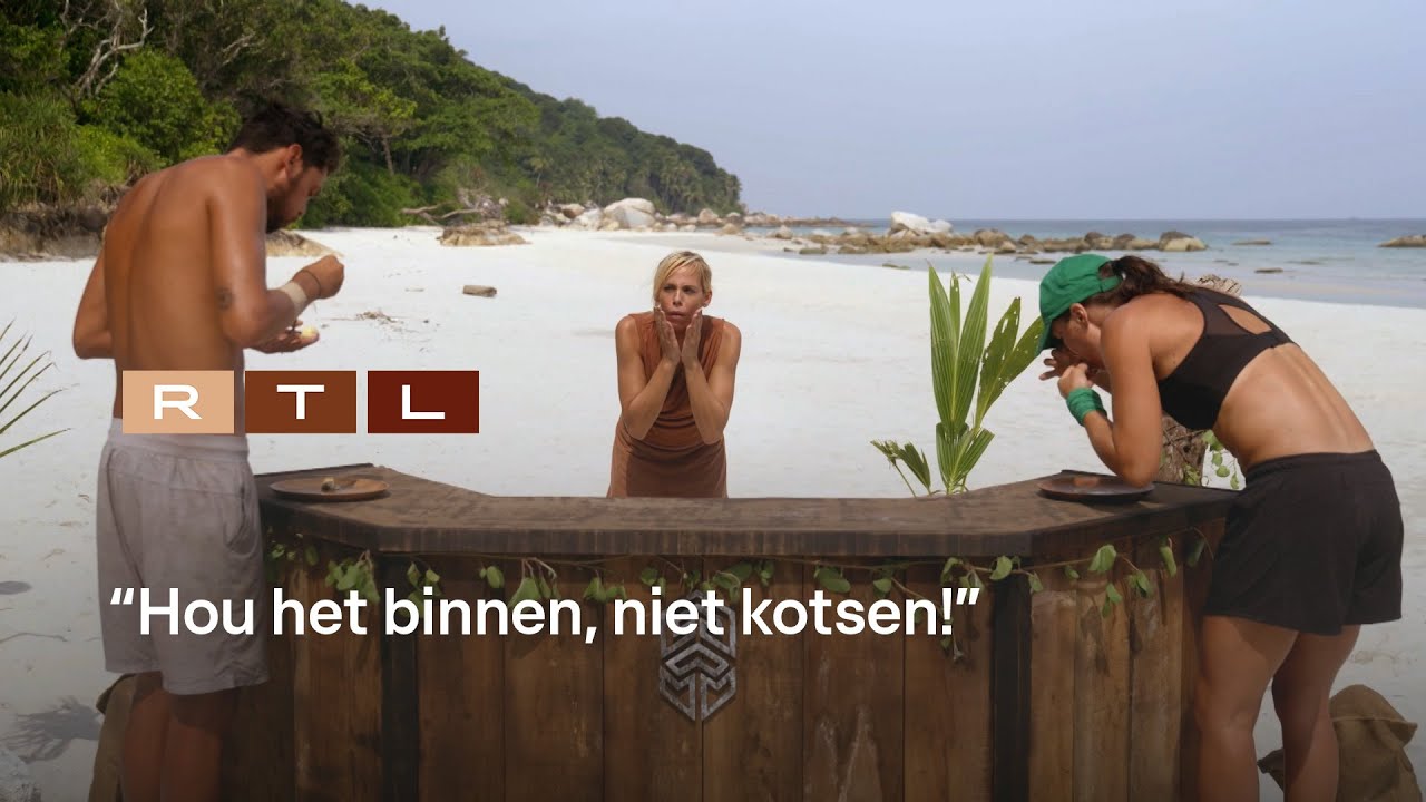 Gruwelingen tijdens eetproef: Kiran en Nouchka eten vissenogen en koeientongen | Expeditie Robinson