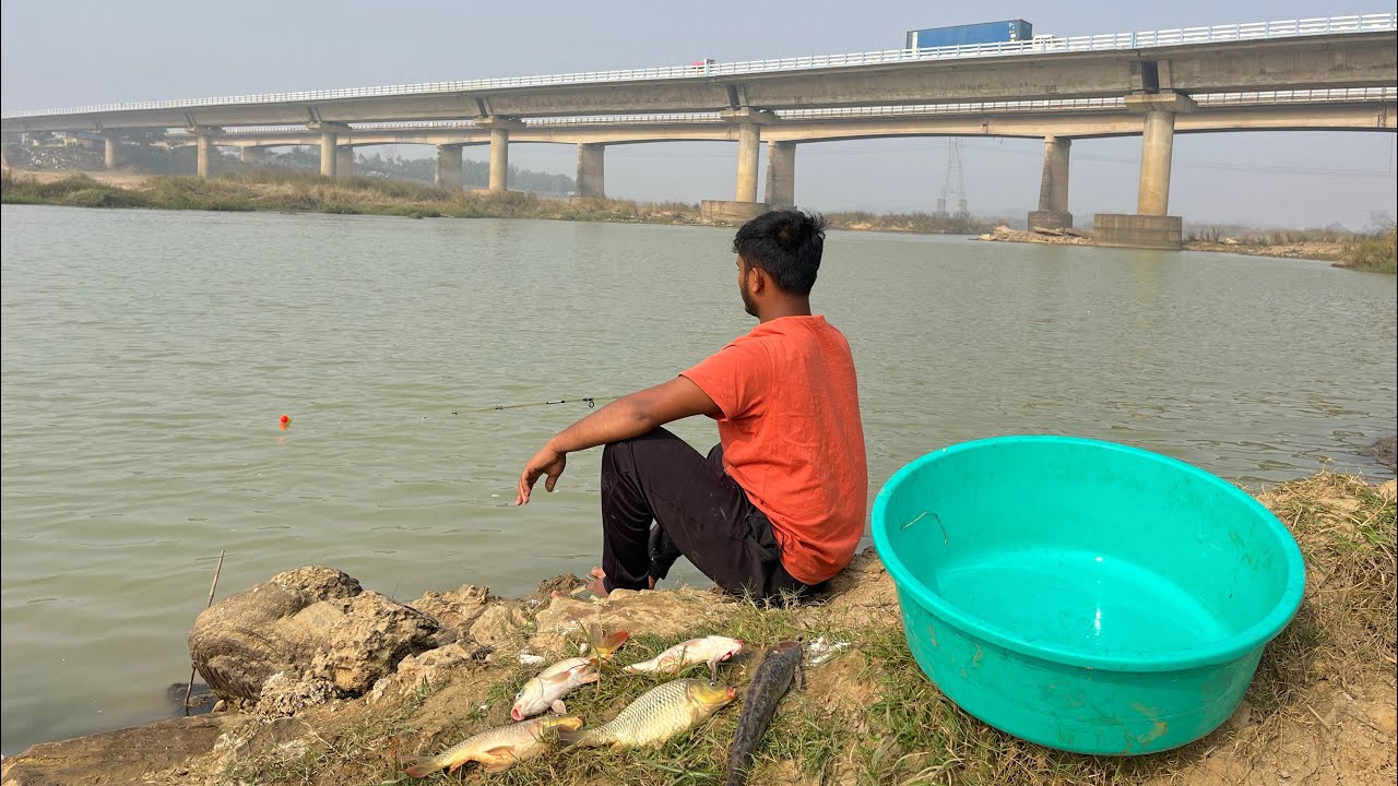 Fishing Video || The brave village boy is catching fish from the river with a hook || Hook fishing