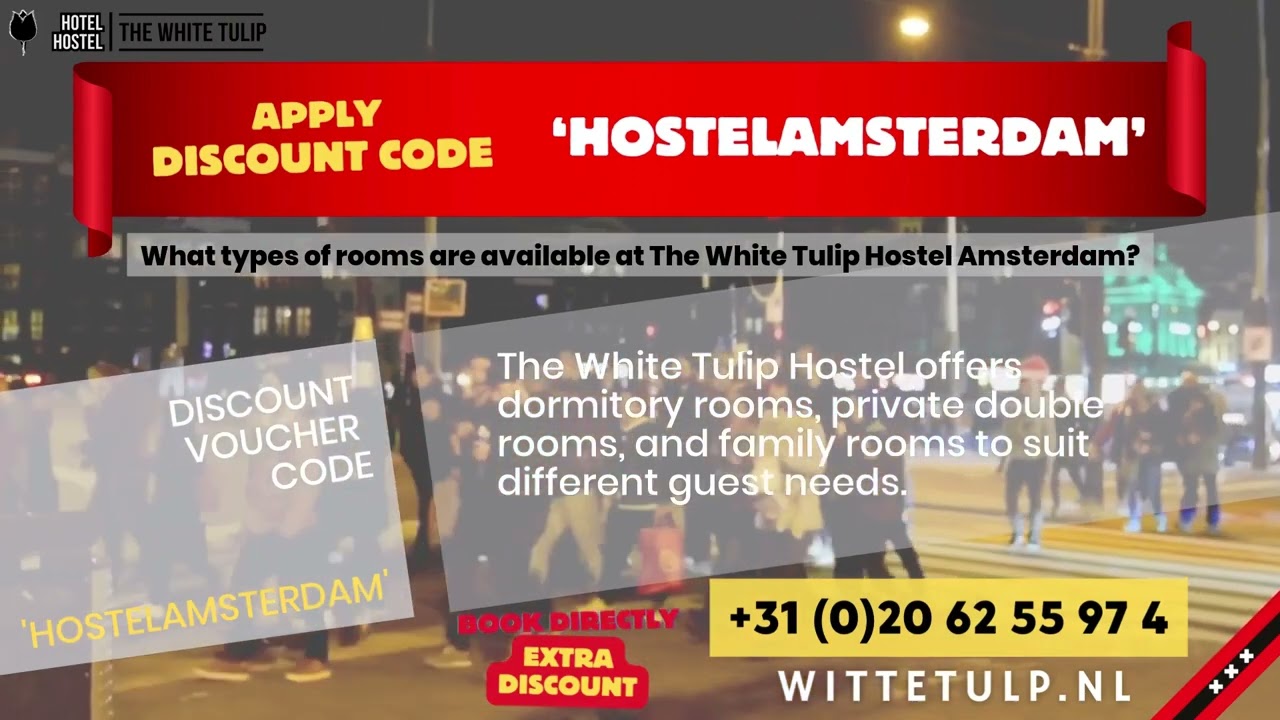 What types of rooms are available at The White Tulip Hostel Amsterdam?
