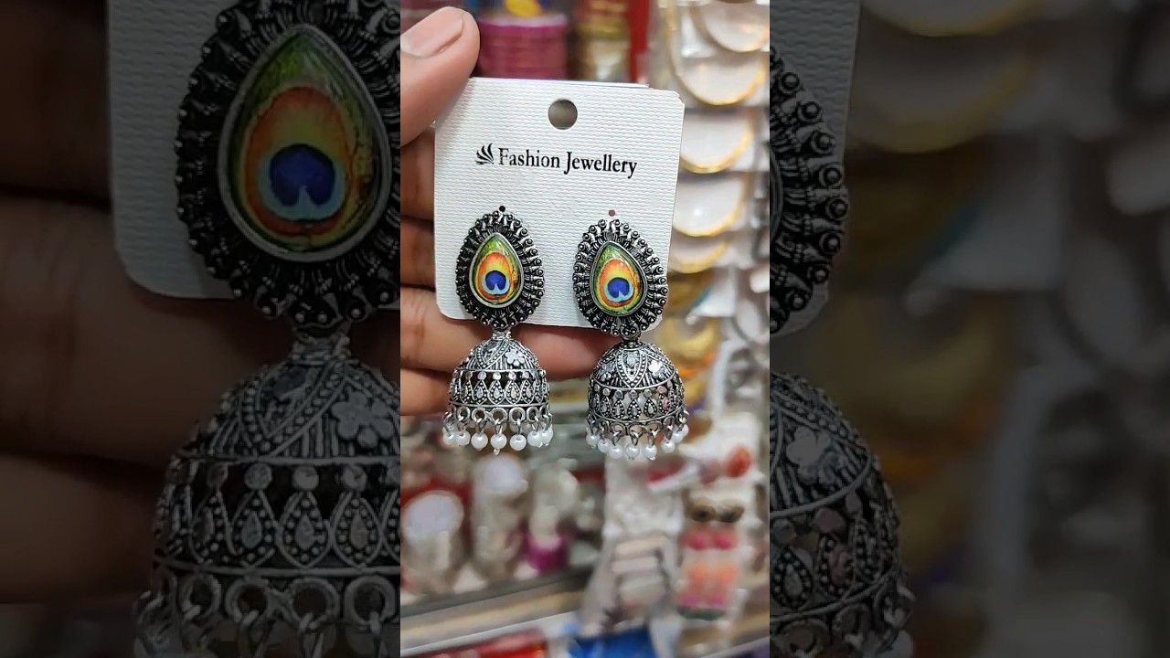 oxidised peacock feather jhumka earrings. #oxidised #jhumka #shorts