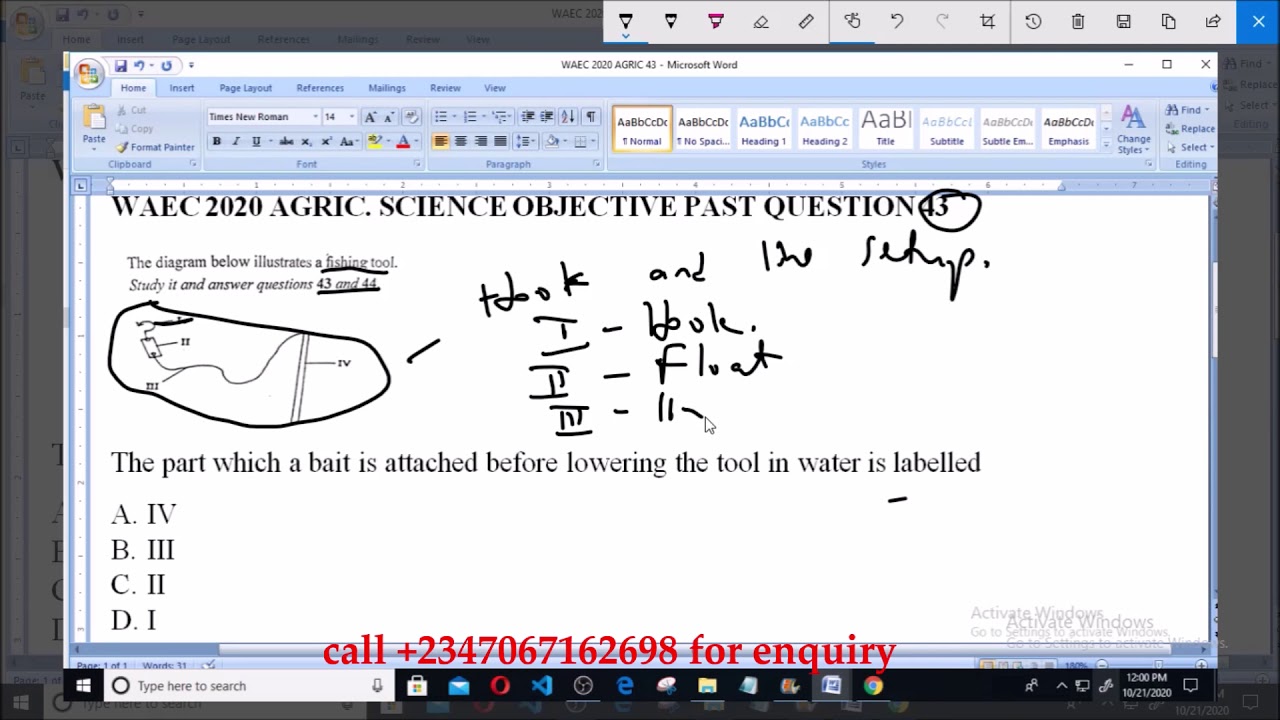 WAEC 2020 AGRIC  SCIENCE OBJECTIVE PAST QUESTION 43 Fishing tools