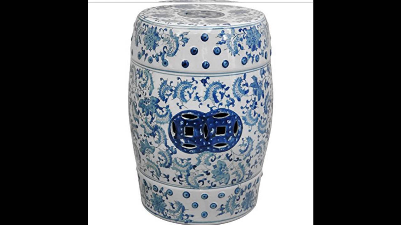 Oriental Furniture 18 Floral Blue White Porcelain Garden Stool