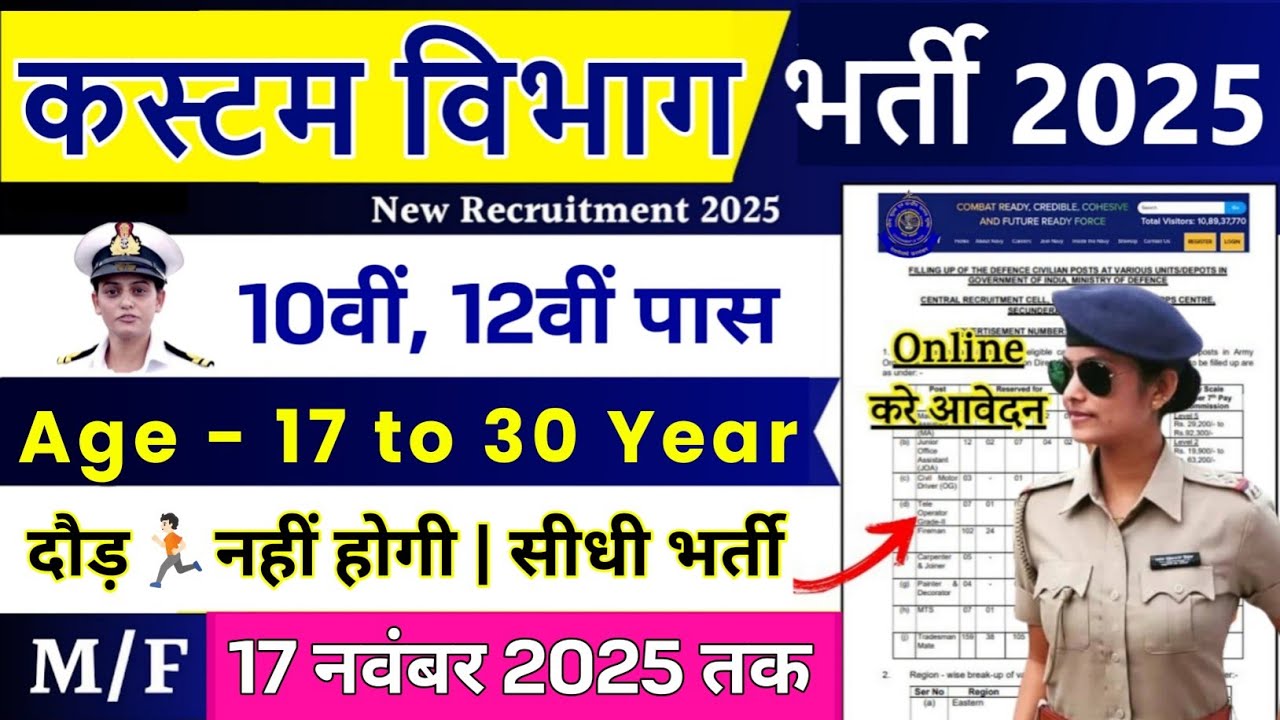 Custom Vibhag नई भर्ती 2025 | Custom Recruitment 2025 | 10th Pass Jobs | Custom Vibhag Bharti 2025