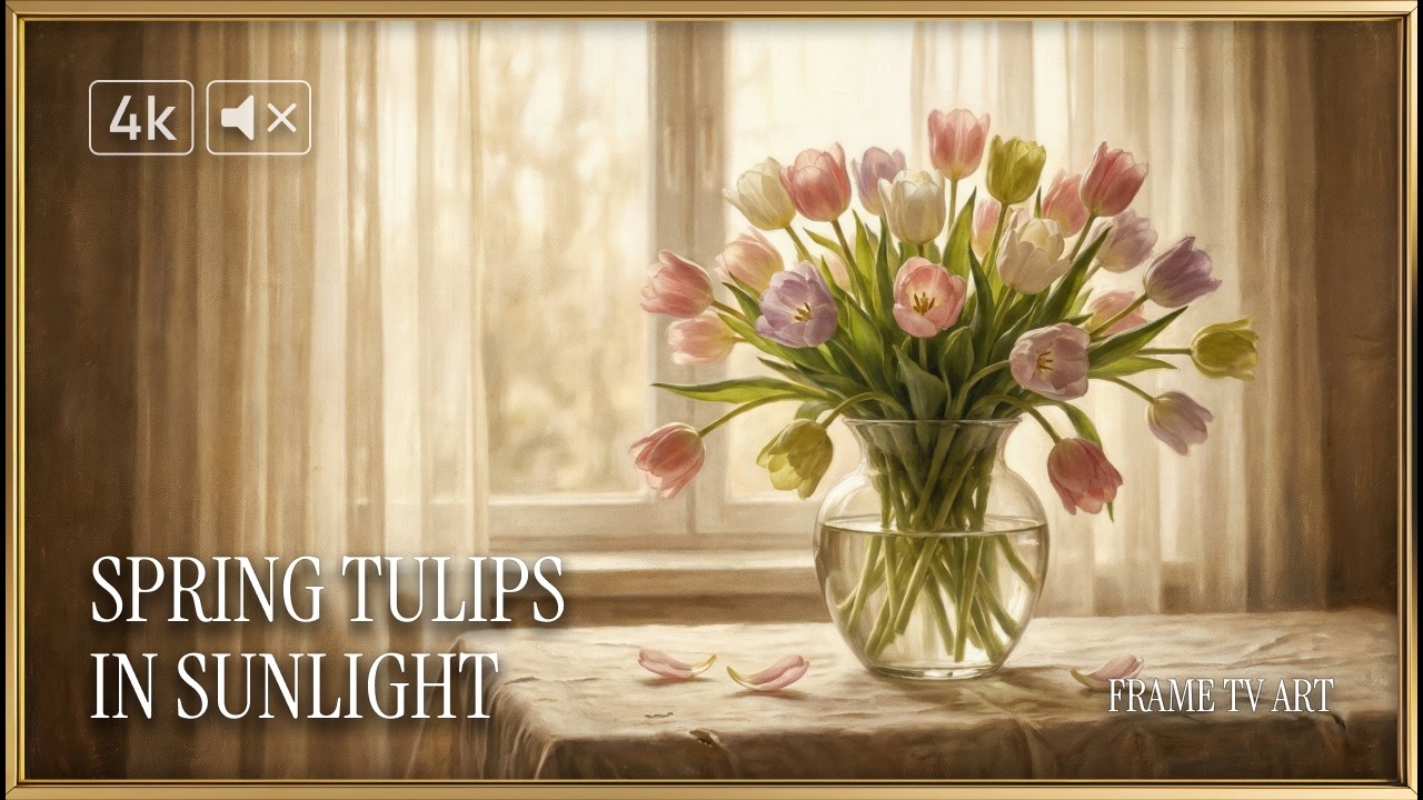 Spring Tulips in Sunlight | 4K Frame TV Art | No Music