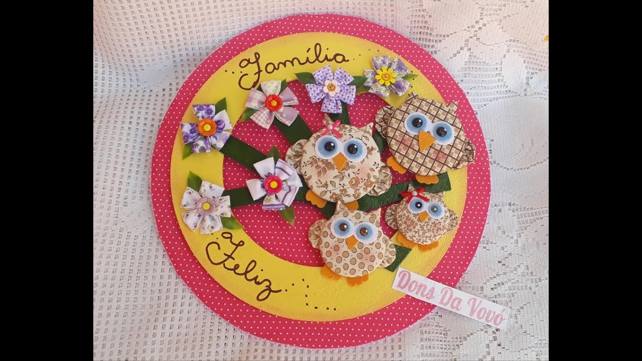 Placa De Boas Vindas com  Corujas de Fuxicos/Fácil e Barata