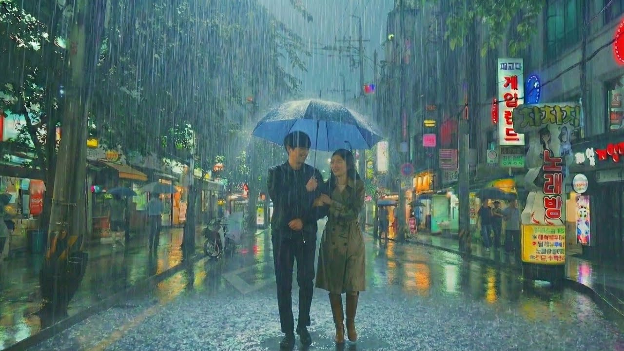 서울 중심가 먹자골목에 장대비가 쏟아졌어요. 폭우. 빗소리. 힐링. 우중산책. 꿀잠. 수면유도. rain ASMR. heavy rain. rain walk seoul.