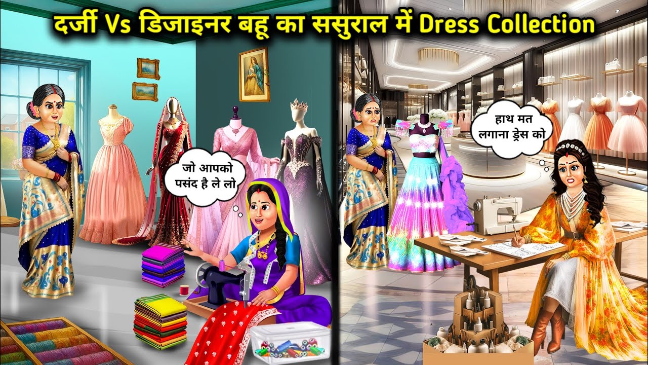 दर्जी vs डिजाइनर बहू का ससुराल में ड्रेस कलेक्शन||Hindi Cartoon Stories||tailor vs designer bahu