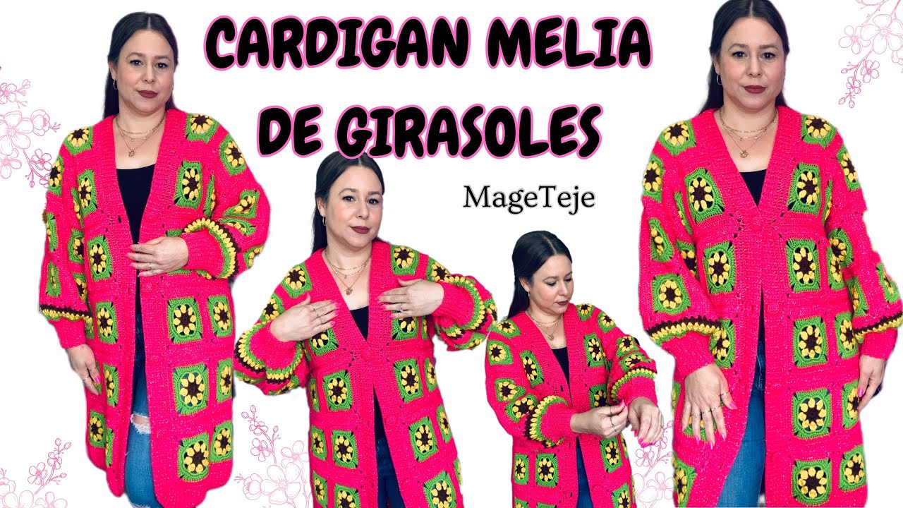🌻GRANNYS DE GIRASOLES🌻Patrón fácil_CARDIGAN a crochet para todas las tallas_MAGETEJE #grannysquare 🌻