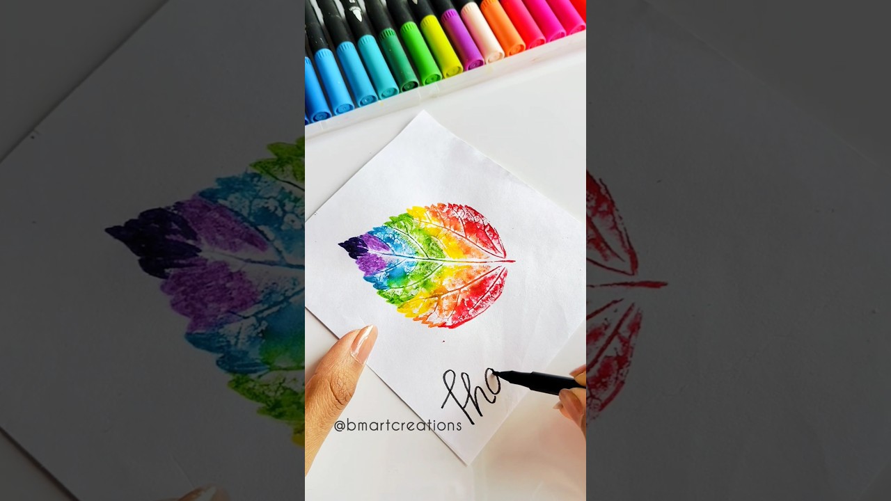 Colorful leaf painting 😱💕 #shorts #paintingeasy #leafpainting #art #diy #colors #satisfying #easy