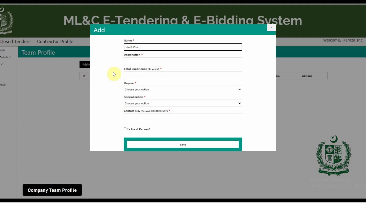 E-Tendering & E-Bidding System - Contractor Login & Registration in office