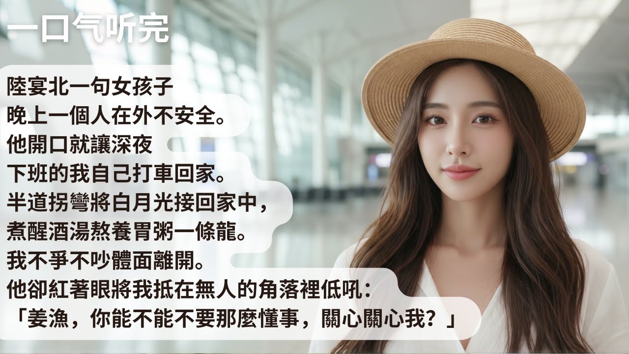 【完結】陸宴北一句女孩子晚上一個人在外不安全。他開口就讓深夜下班的我自己打車回家。半道拐彎將白月光接回家中，煮醒酒湯熬養胃粥一條龍。我不爭不吵體面離開。【40分鐘聽完全文】#一口氣看完 #完結 #小說