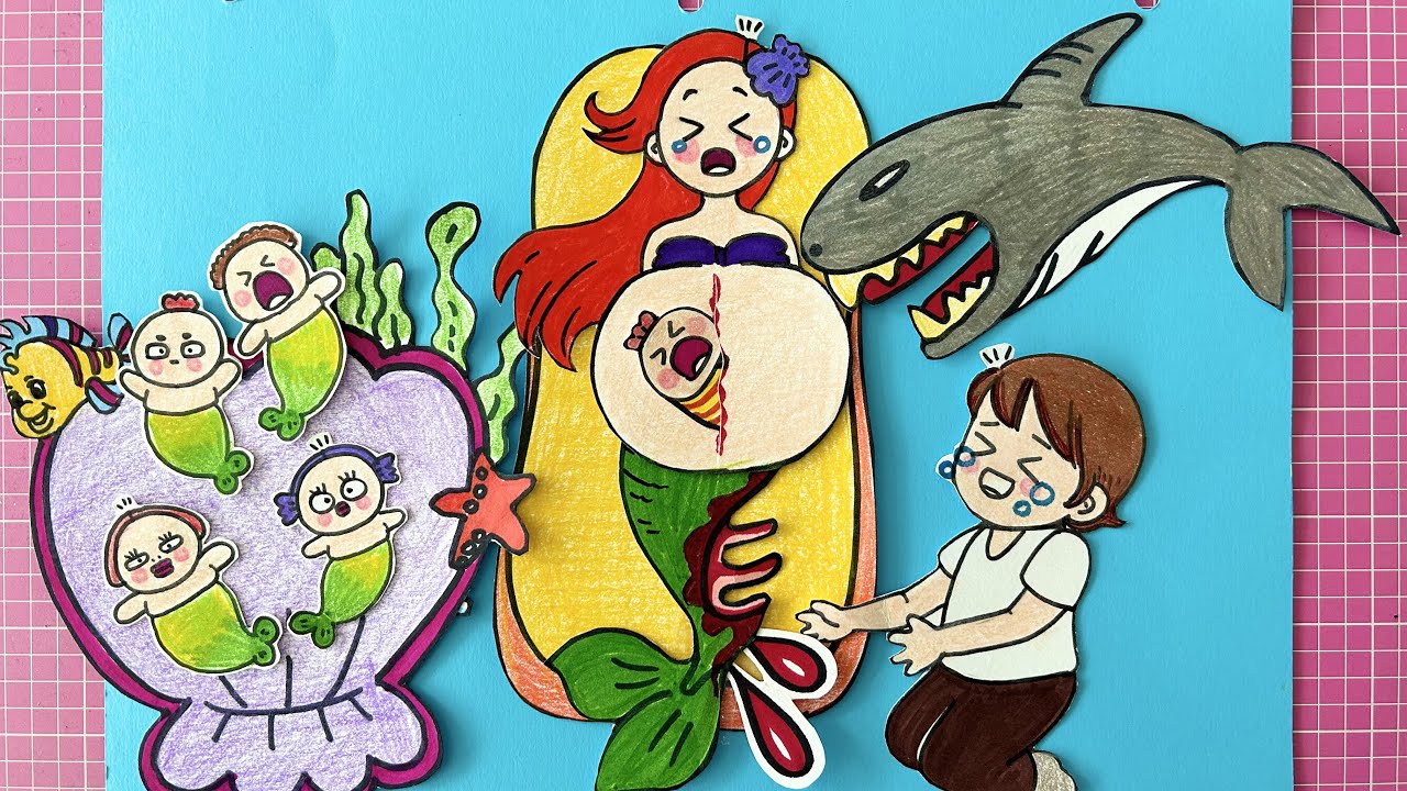 💗paper diy💗pregnancy process🐬pregnant mermaid / 인어공주 출산과정/ the little mermaid Ariel 종이놀이