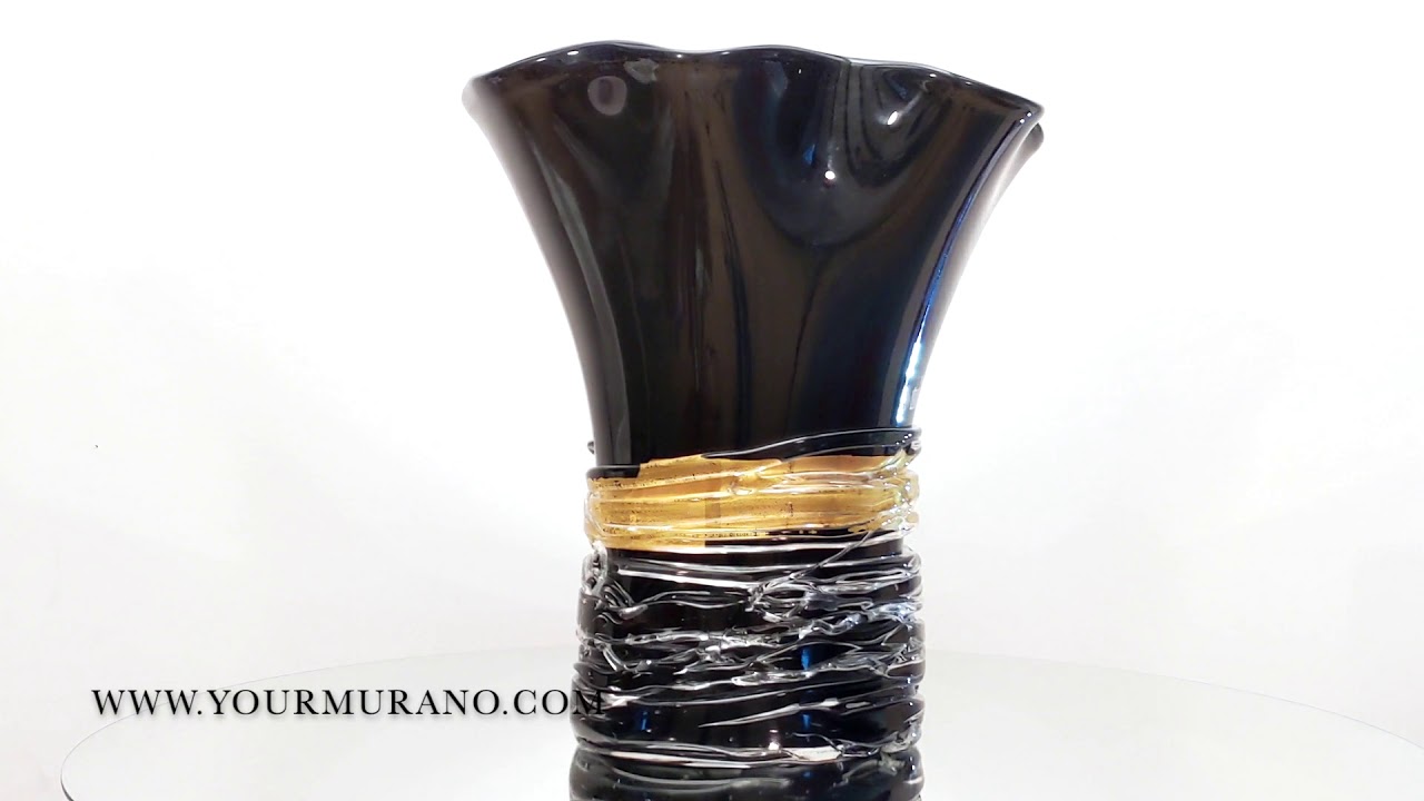 Murano glass italian modern black vase gold -  TARTARO | YOURMURANO