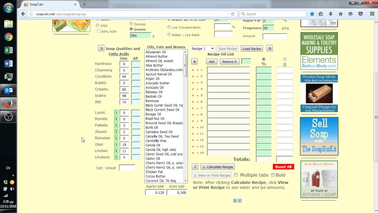 Πώς χρησιμοποιείται το soap calculator | How to use SoapCalc (choose english subs from settings)