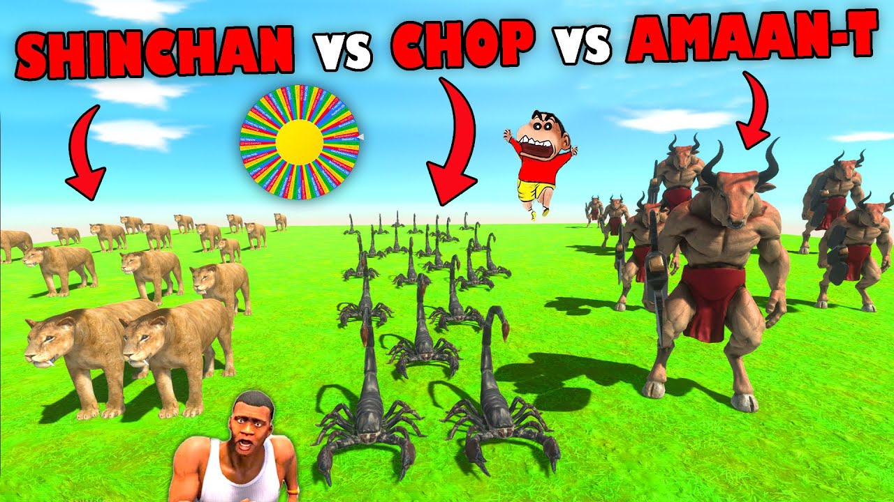 MOST RANDOM LUCKY SPIN BATTLE in Animal Revolt Battle Simulator with SHINCHAN and CHOP and FRANKLIN