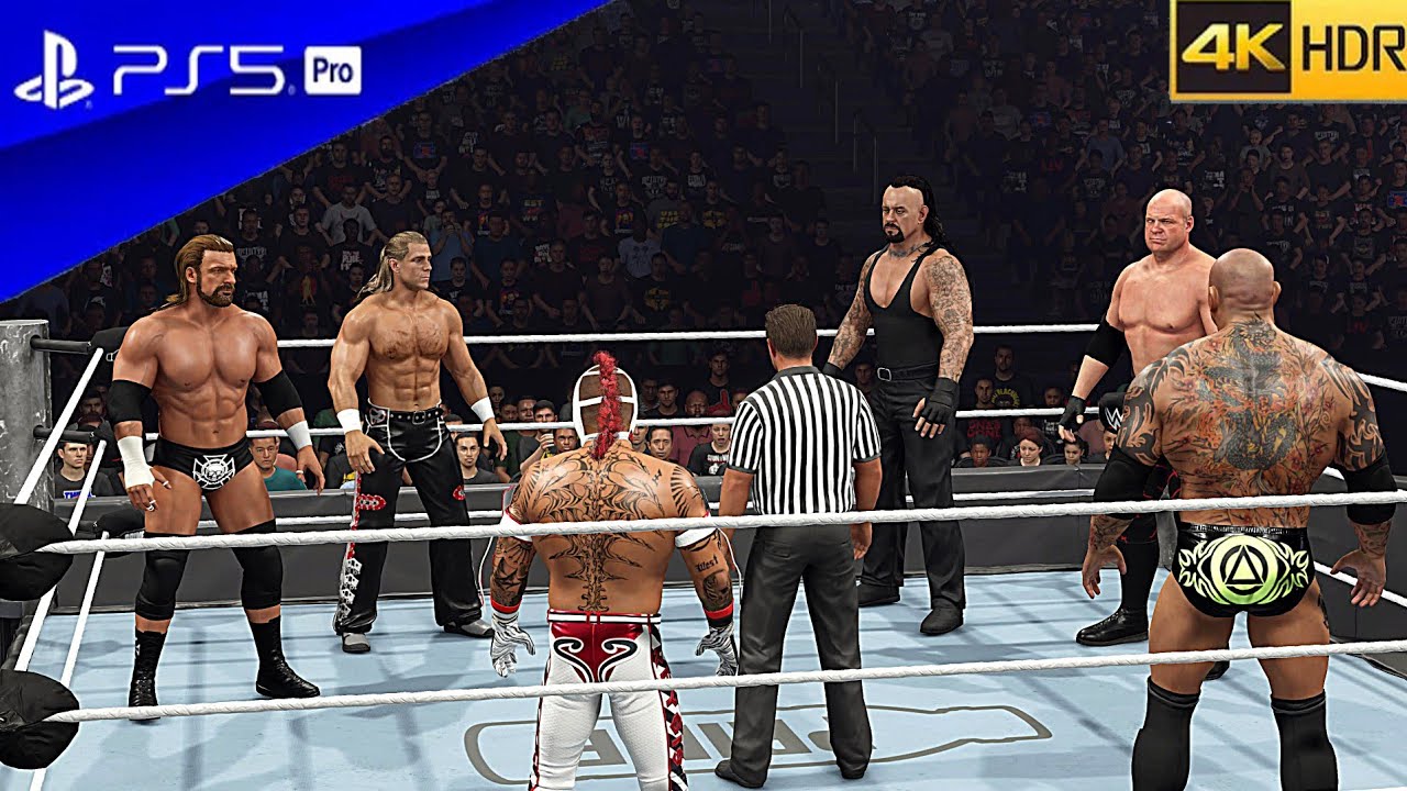 WWE 2K25- Hhh, HBK vs Batista, Rey mysterio vs Undertaker, kane- Triple threat Tornado Tag Match PS5