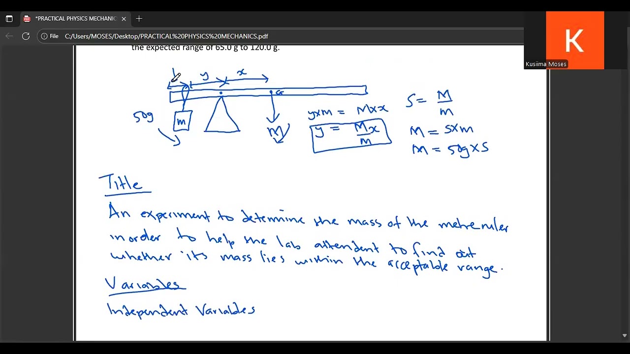 PHYSICS PRACTICAL (AN EXPERIMENT TO DETERMINE THE MASS OF THE METRE RULER)