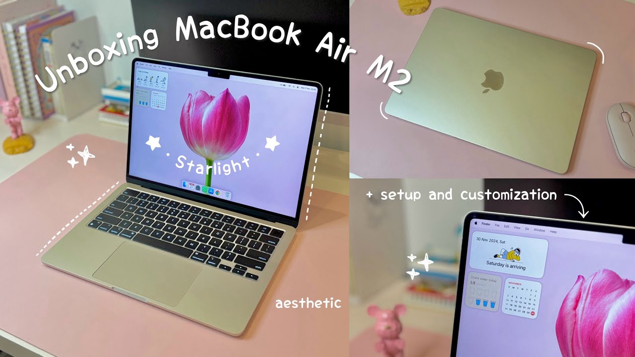 Unboxing MacBook Air M2 Starlight in 2024 💖 | ASMR Unboxing, setup & widgets customization✨