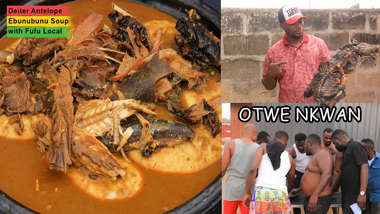 I prepared Otwe Nkwan (antelope meat soup) the local way with fufu for my friends and it was lit.
