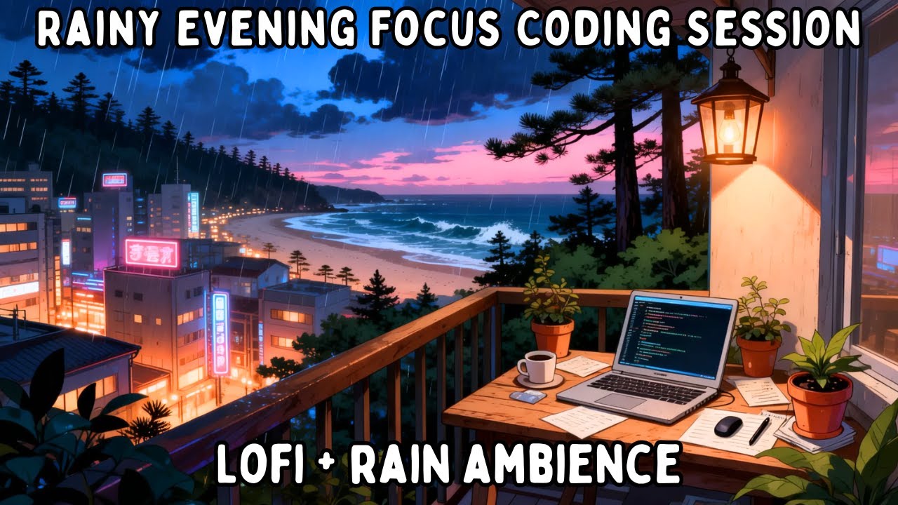 Late Night Coding in the Rain.. Relaxing Lofi Mix Balcony Ambience