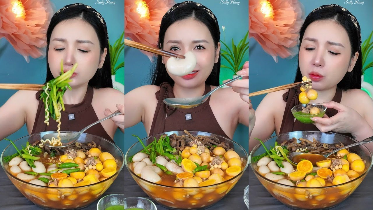 MÌ CAY Với TRỨNG NON LÒNG ĐÀO VÀ KÊ GÀ SIÊU TO | SALLY HẠNG