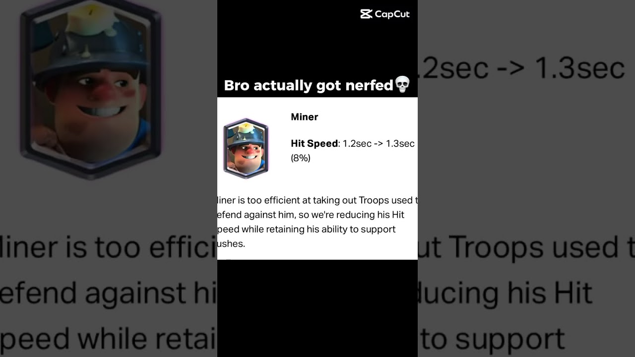 Miner actually got nerfed!!!#miner #nerfminer #nerf #clashroyale #cr #meme #reek