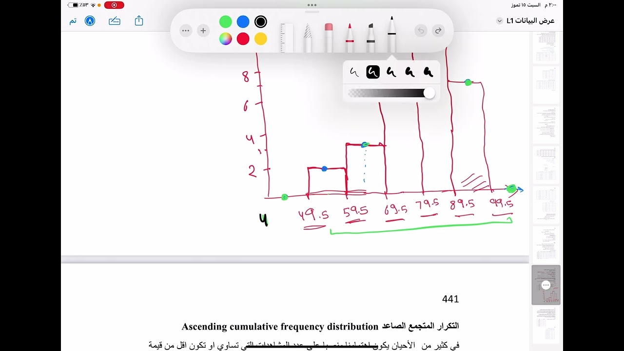 مقدمة الإحصاء /واجب المدرج والمنحنى التكراري/جامعة القصيم