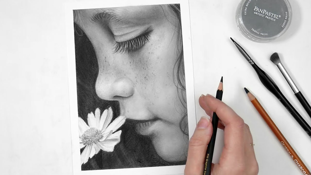 How to Draw a Little Girl with a Flower - Graphite, Charcoal & PanPastel
