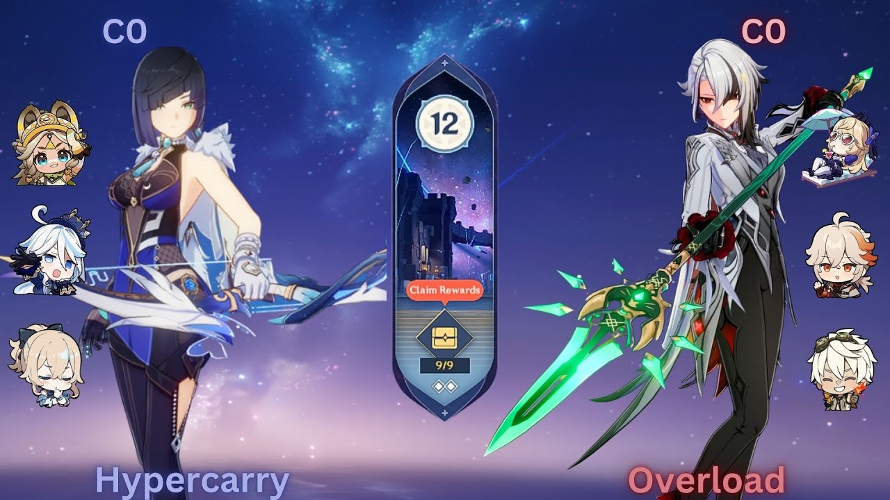 C0 Yelan Hypercarry -  C0 Arlecchino Overload Genshin Impact Abyss 4.8 - floor 12 9 Stars