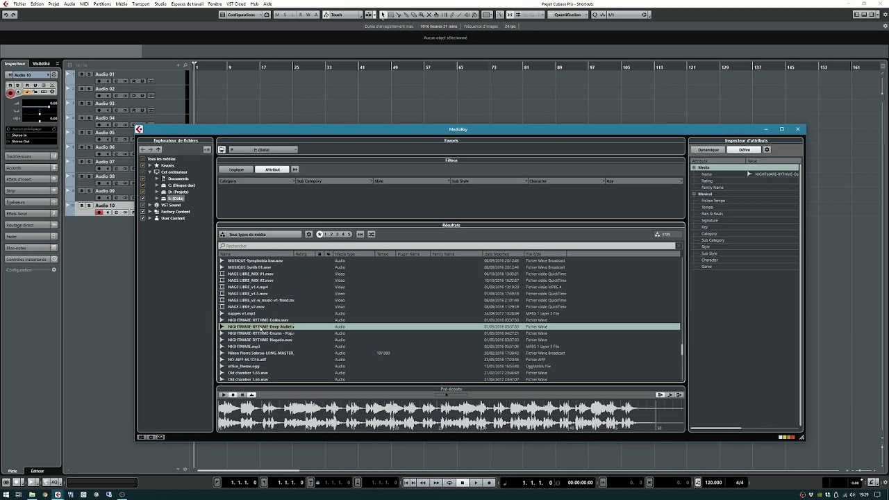 Les raccourcis de base dans Cubase pro