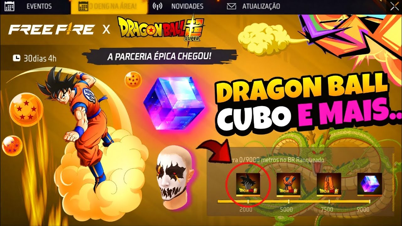 SAIUU!! DRAGON BALL ESSE ANO, CUBO GRÁTIS E MANÍACO DO GOLPE NO FREE FIRE