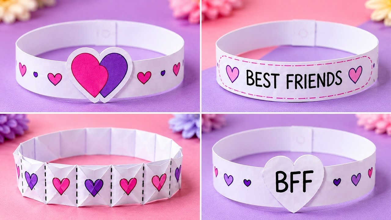 4 Easy Paper Friendship Bracelet Ideas 💖 | DIY Friendship Day Bracelet | Best Friend Craft