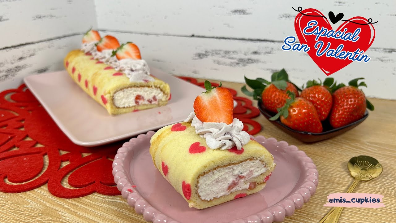 SAN VALENTÍN - Brazo de gitano de nata y fresas -