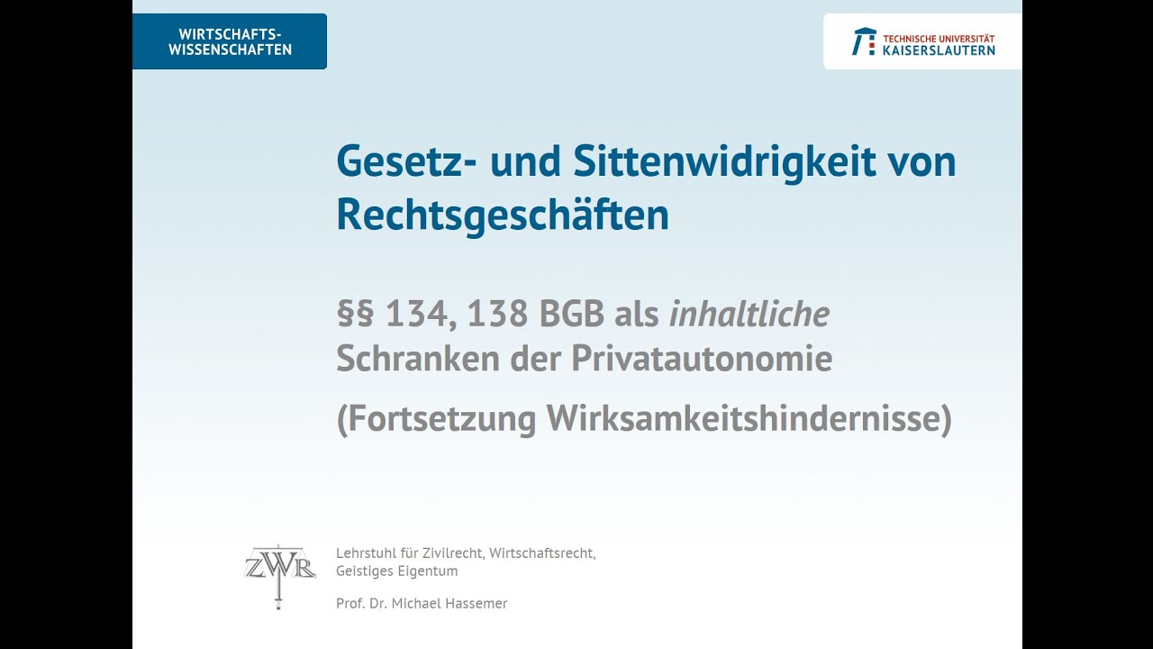Zivilrecht 11: Gesetz-  und Sittenwidrigkeit, Wucher
