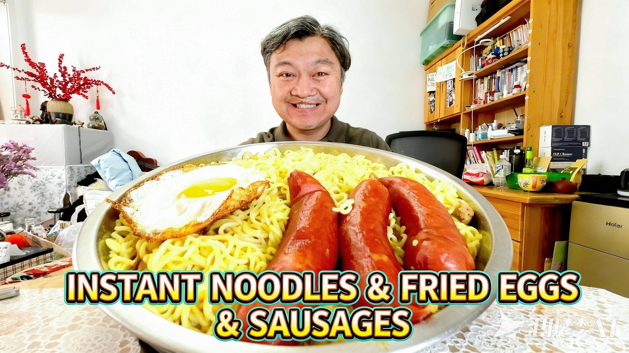 Big Bowl Instant Noodles Mukbang | Fried Eggs & Sausages 🍜
