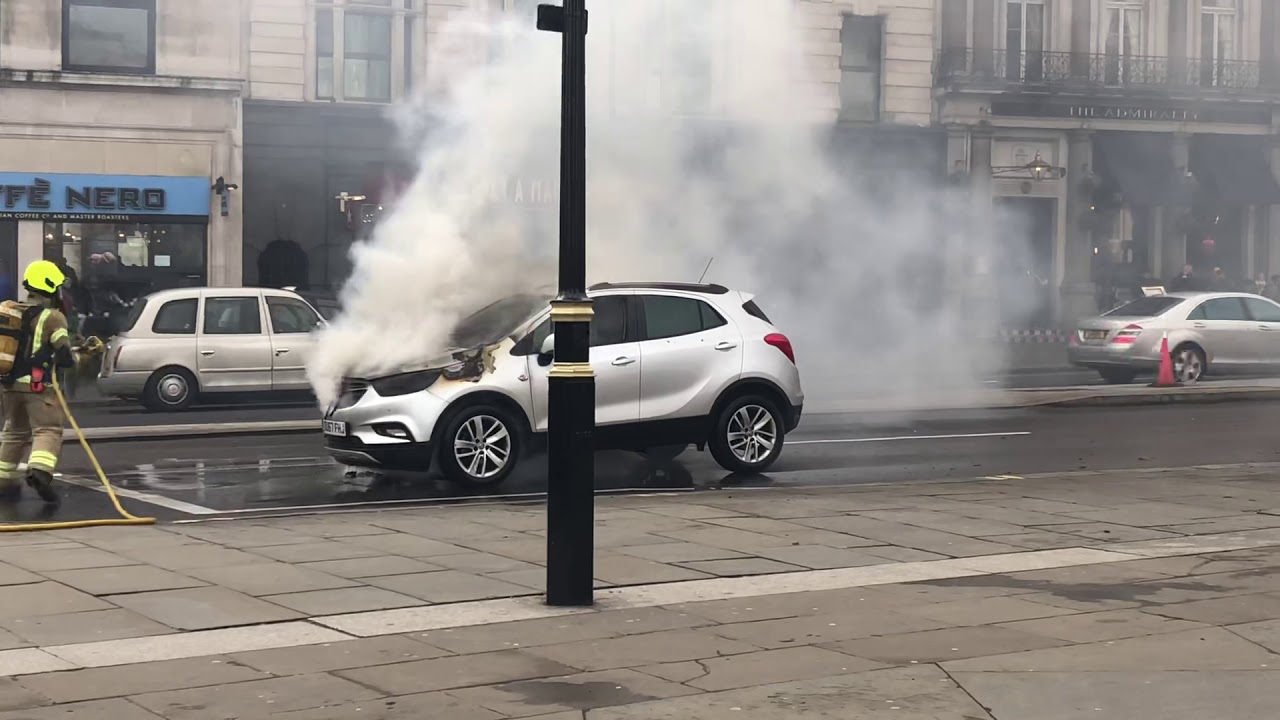 Car on Fire In London Trafalgar Square