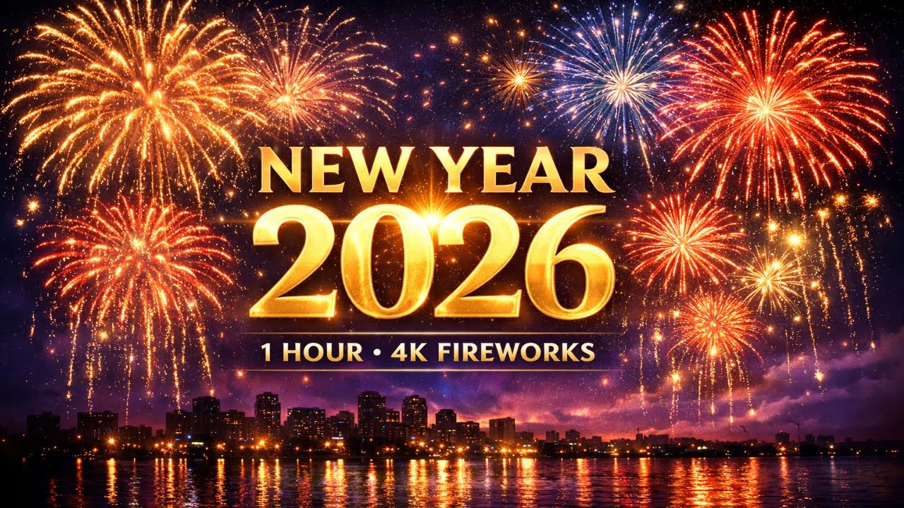 4K 1 hour - 1 January 2026 / New Year Fireworks Display Filmed - celebration, relaxation
