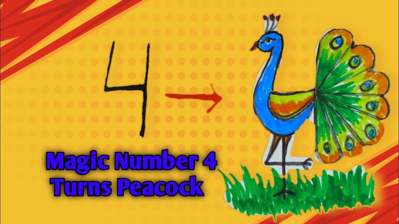 Drawing a Peacock From Number 4 | Easy Drawing | नंबर 4 से मोर कैसे बनाएं | आसान ड्रॉइंग