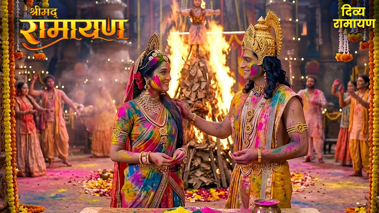 श्री राम और माता सीता ने मनाया होलिका दहन का भव्य उत्सव!😍✨| #ramayan #holispecial #holikadahan #god
