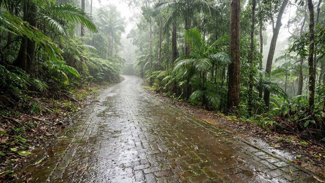 Heavy Tropical Rain on an Empty Forest Road 🌧️ Sleep Instantly ASMR