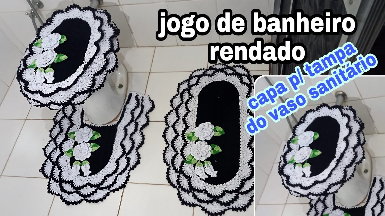 Capa para tampa do vaso sanitário, segunda parte do jogo de banheiro rendado
