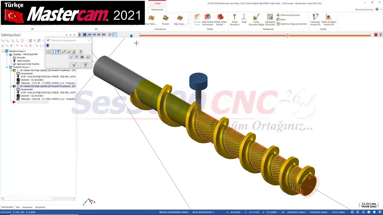 Mastercam2021 - 4 Eksen Döner Tablayı Dinamik Frezeleme ile programlamak - SES3000 CNC