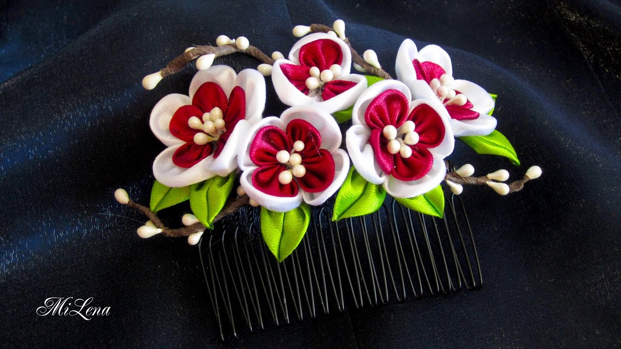 ГРЕБЕНЬ КАНЗАШИ, МК / DIY Kanzashi Hair Comb