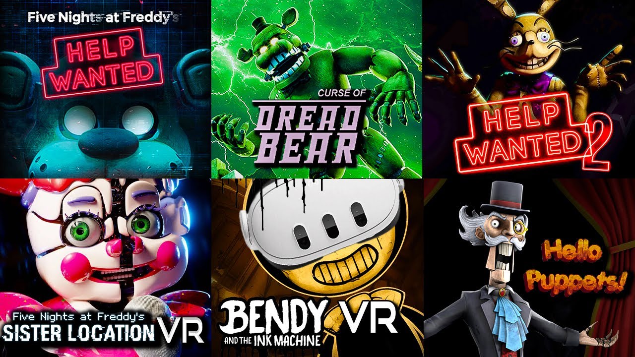 Halloween Horror Marathon | FNAF VR 1 & 2 + dlc & Sister Location | Bendy VR | Hello Puppets