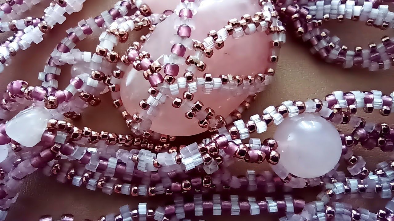 Necklace. Freeform. Колье из бисера и розового кварца. Фриформ