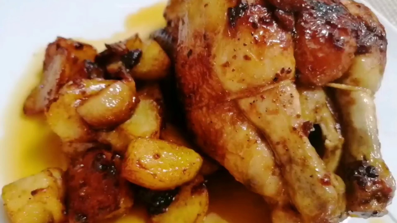 Pollo picanton al ajillo, asado en sartén