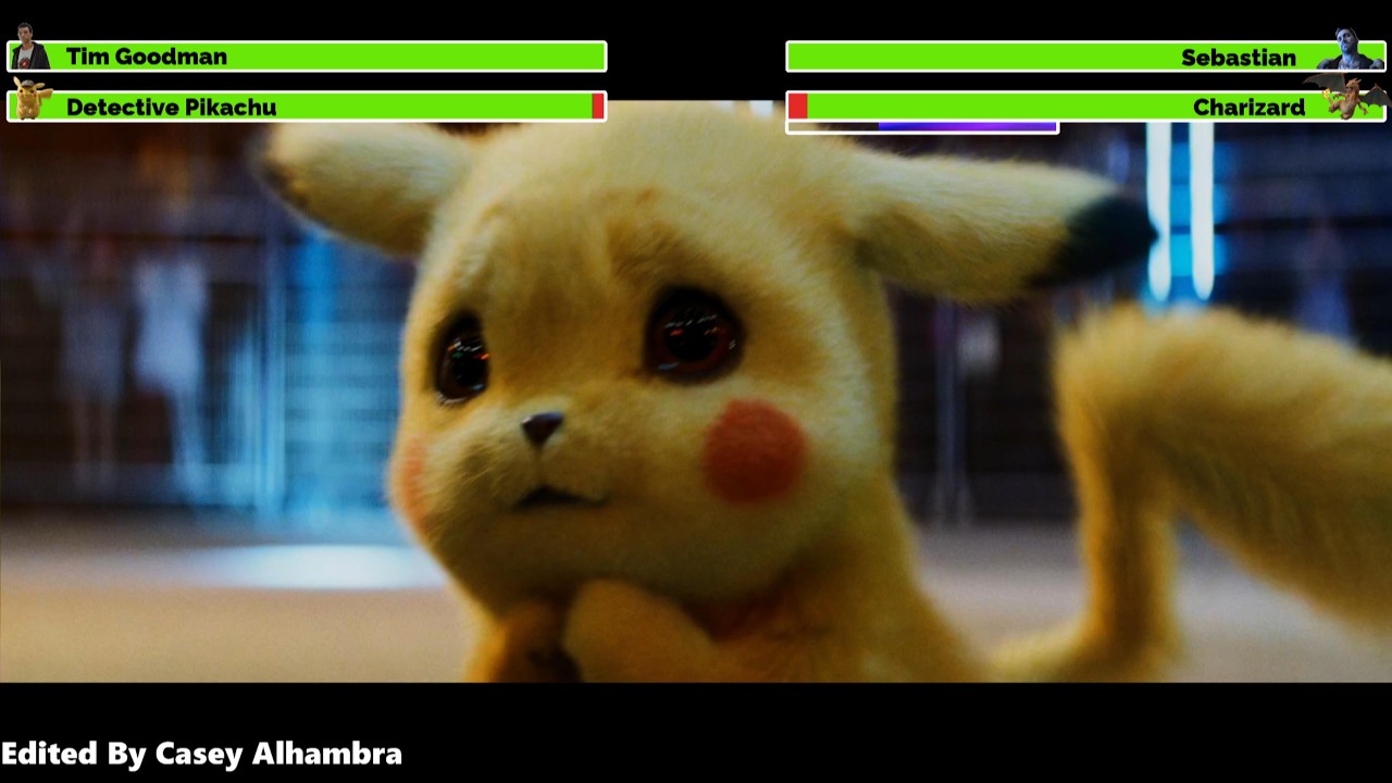 Pokémon Detective Pikachu (2019) Roundhouse Battle with healthbars