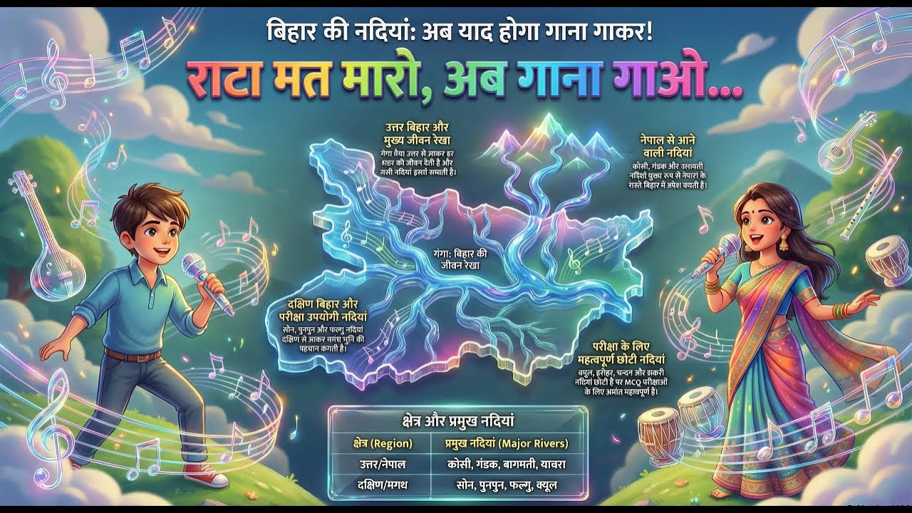Bihar Rivers Song: रटना छोड़ो, अब गाना गाओ! 🎵| Bihar Geography Trick#gk #bpsc #upsc#trending #tricks