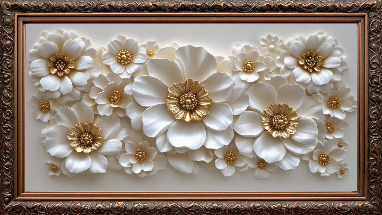 Luxurious Gold and white flowers | Gold Frame tv | Gold Framed TV Art Screensaver
