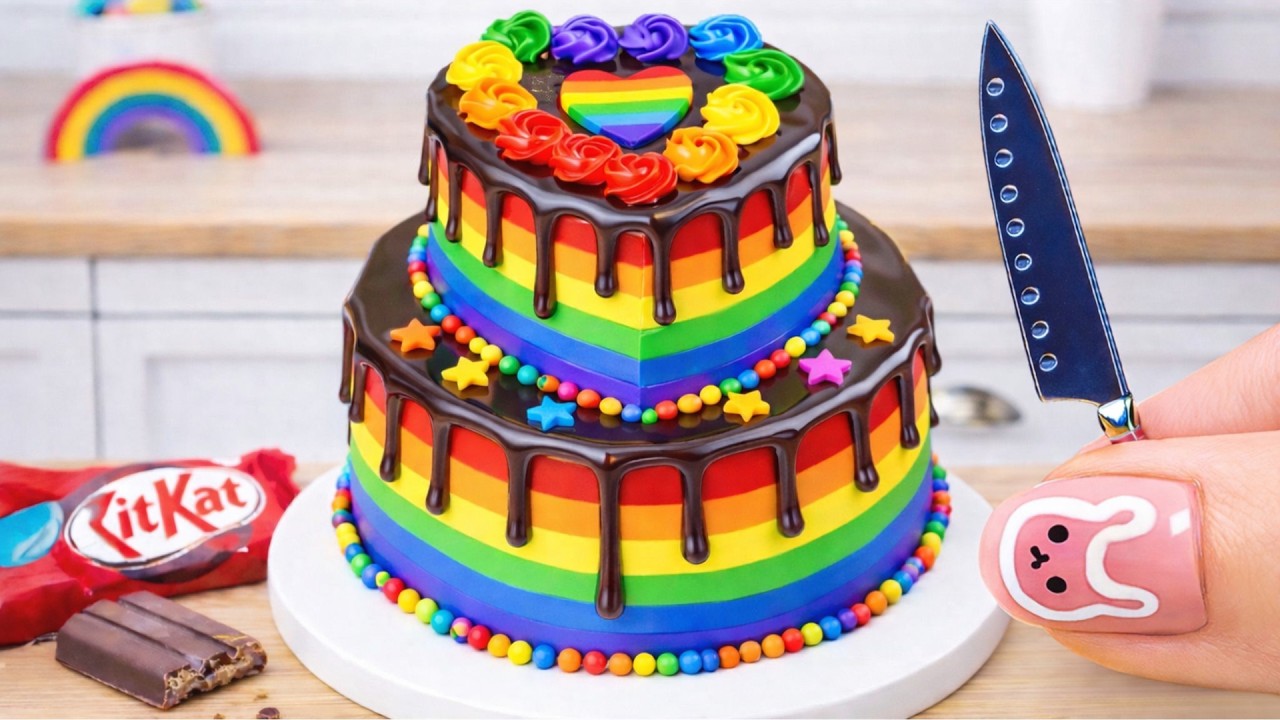 Mini Rainbow Chocolate Cake Recipe With Chocolate 🌈🍫 Satisfying Mini Cake Challenge and ASMR